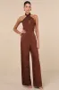 Beyond Classy Brown Satin Halter Wide-Leg Jumpsuit sold by Lulus