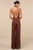 Beyond Classy Brown Satin Halter Wide-Leg Jumpsuit sold by Lulus