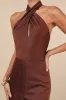 Beyond Classy Brown Satin Halter Wide-Leg Jumpsuit sold by Lulus