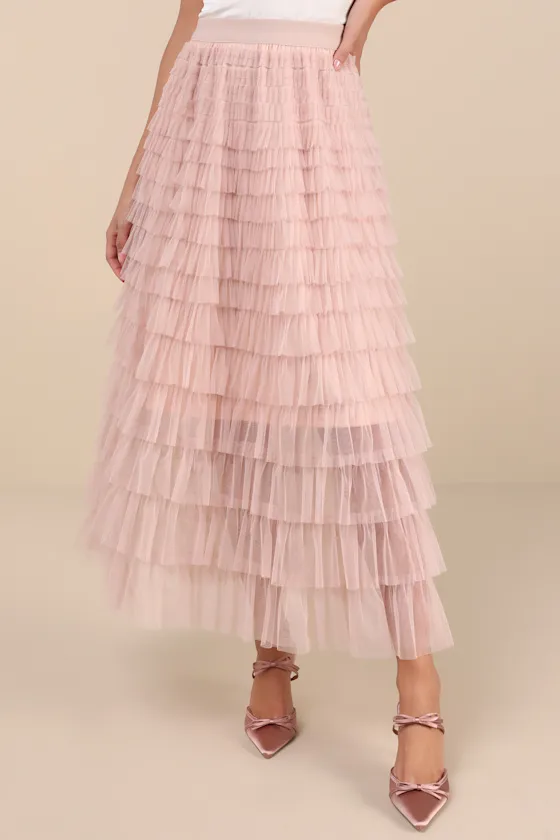 Instinctually Flirty Dusty Pink Tulle Tiered Maxi Skirt sold by Lulus product image thumbnail 2