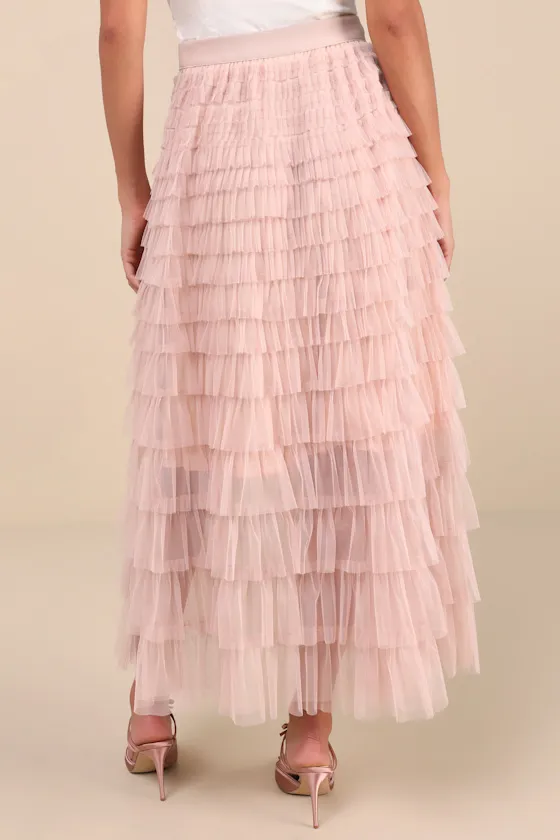 Instinctually Flirty Dusty Pink Tulle Tiered Maxi Skirt sold by Lulus product image thumbnail 3