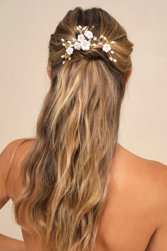 Beautiful Adornment Gold and White 5-Piece Floral Hair Pin Set sold by Lulus