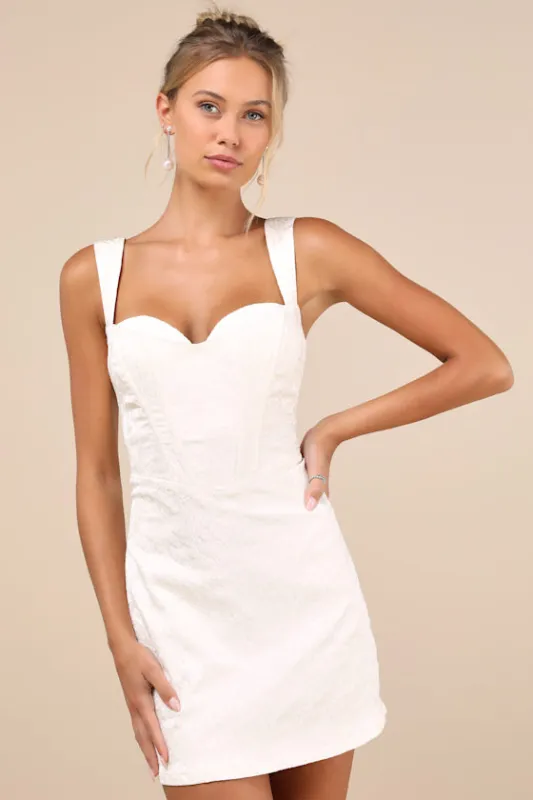 Sophisticated Celebration Ivory Jacquard Floral Mini Dress sold by Lulus