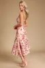 Tea Party Chic Pink Floral Print Tie-Strap Tiered Midi Dress sold by Lulus