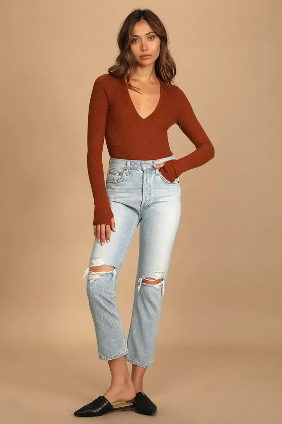 Best Season Rust Orange Ribbed Long Sleeve Bodysuit sold by Lulus product image thumbnail 3