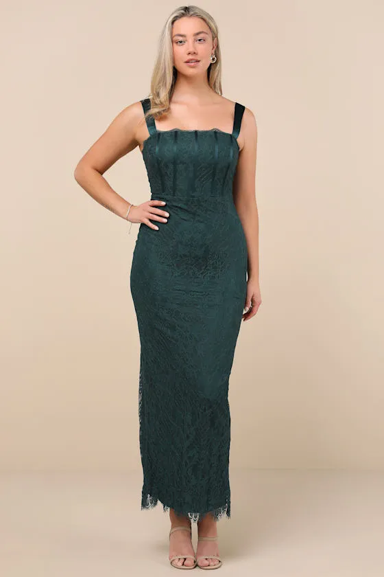 Classy Flirtation Emerald Green Lace Bustier Maxi Dress sold by Lulus product image thumbnail 2