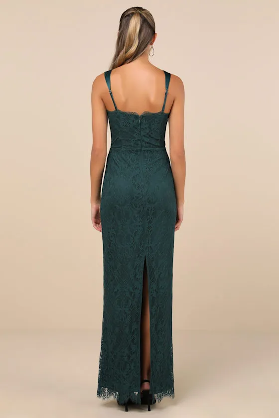 Classy Flirtation Emerald Green Lace Bustier Maxi Dress sold by Lulus product image thumbnail 3
