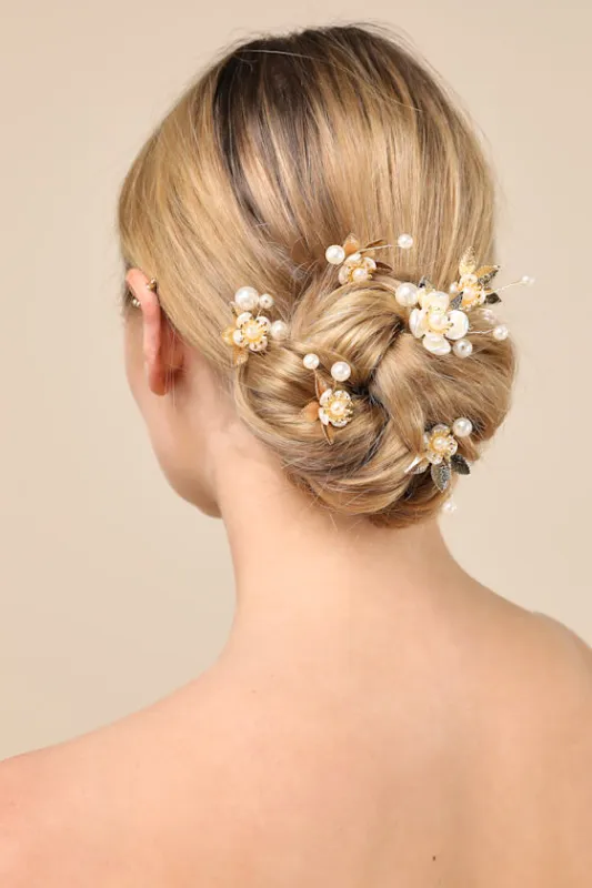 Infinite Sweetness Gold Pearl 6-Piece Floral Hair Pin Set sold by Lulus
