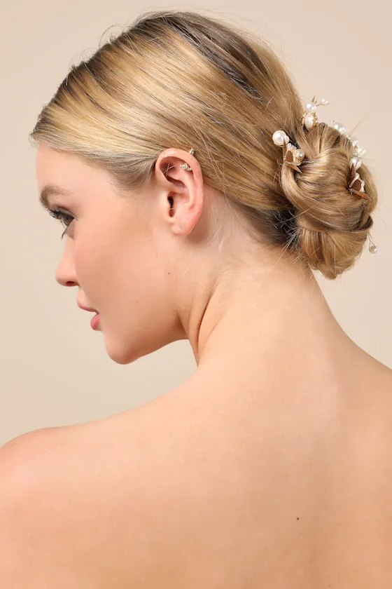 Infinite Sweetness Gold Pearl 6-Piece Floral Hair Pin Set sold by Lulus product image thumbnail 3
