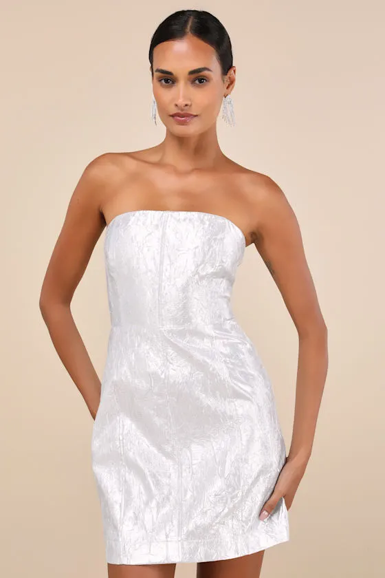 Party Poise Silver Textured Strapless Bodycon Mini Dress sold by Lulus