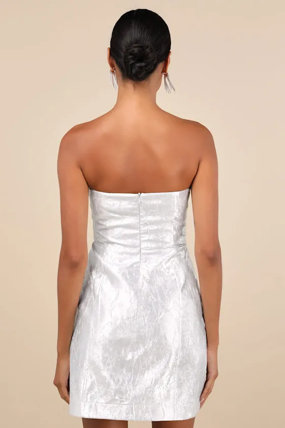 Party Poise Silver Textured Strapless Bodycon Mini Dress sold by Lulus product image thumbnail 2