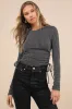 Sweet Ease Charcoal Textured Ribbed Ruched Long Sleeve Top sold by Lulus