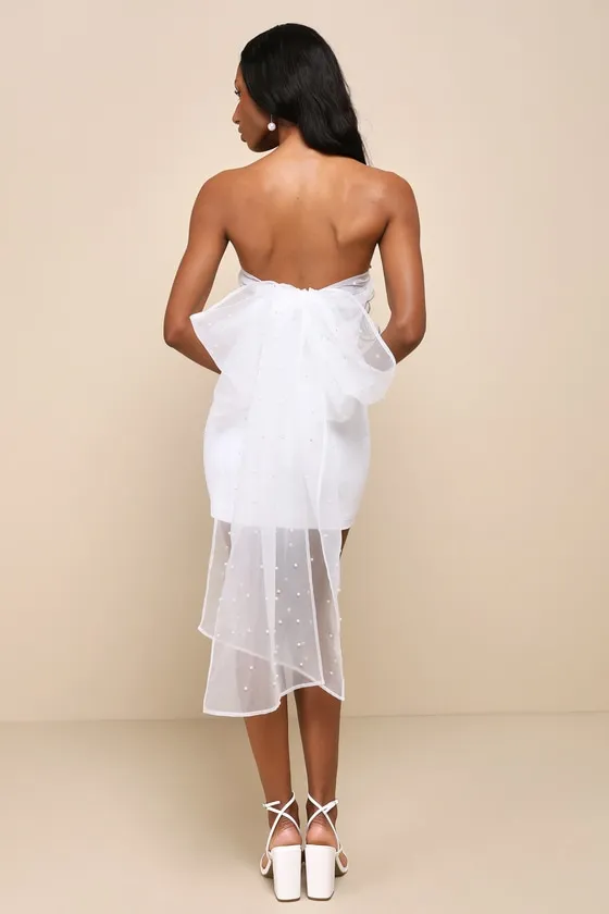 Flawless Entrance White Pearl Organza Bow Strapless Mini Dress sold by Lulus product image thumbnail 3