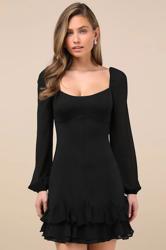 Gorgeous Expertise Black Ruffled Long Sleeve Mini Dress sold by Lulus product image thumbnail 2