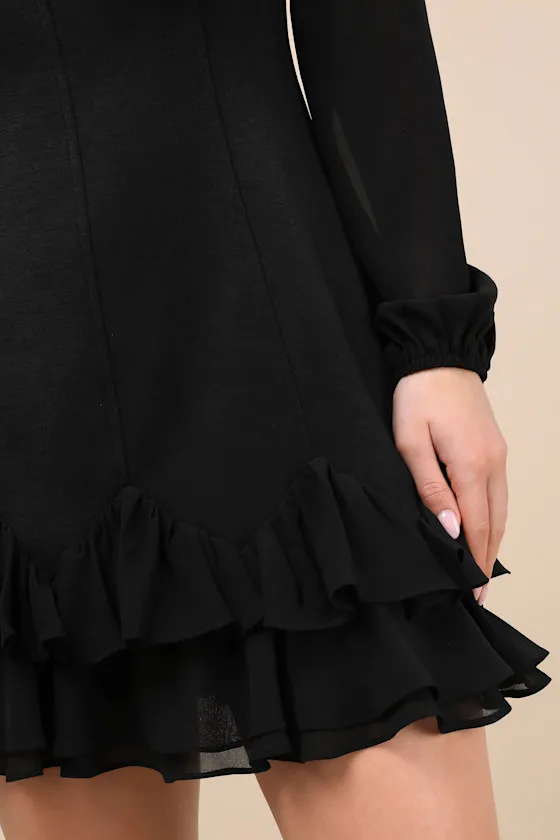 Gorgeous Expertise Black Ruffled Long Sleeve Mini Dress sold by Lulus product image thumbnail 4
