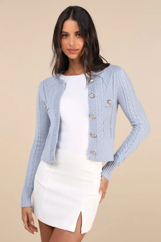 Luxe Composure Blue Cable Knit Long Sleeve Cardigan Sweater sold by Lulus product image thumbnail 2