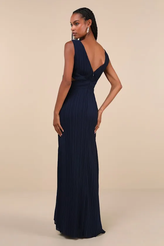 Compelling Poise Navy Blue Plisse Cutout Sleeveless Maxi Dress sold by Lulus product image thumbnail 3