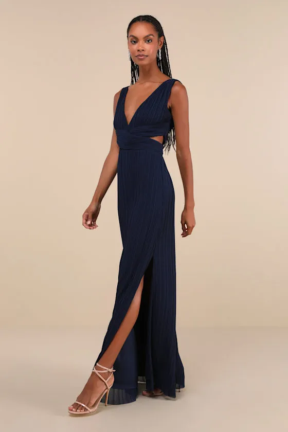 Compelling Poise Navy Blue Plisse Cutout Sleeveless Maxi Dress sold by Lulus product image thumbnail 4