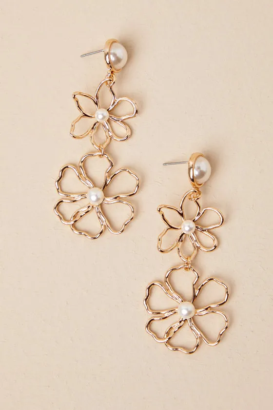Perfect Expression Gold Pearl Flower Statement Drop Earrings sold by Lulus product image thumbnail 4