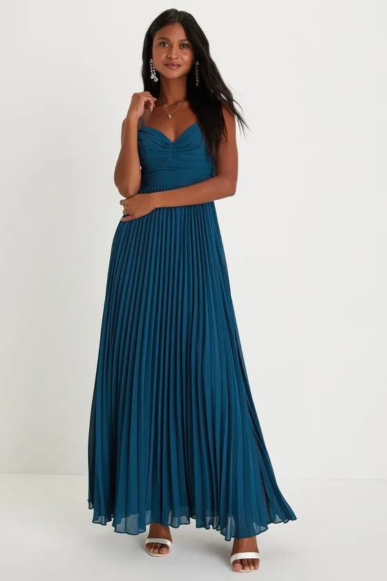 Sensational Charmer Teal Blue Pleated Sleeveless Maxi Dress sold by Lulus