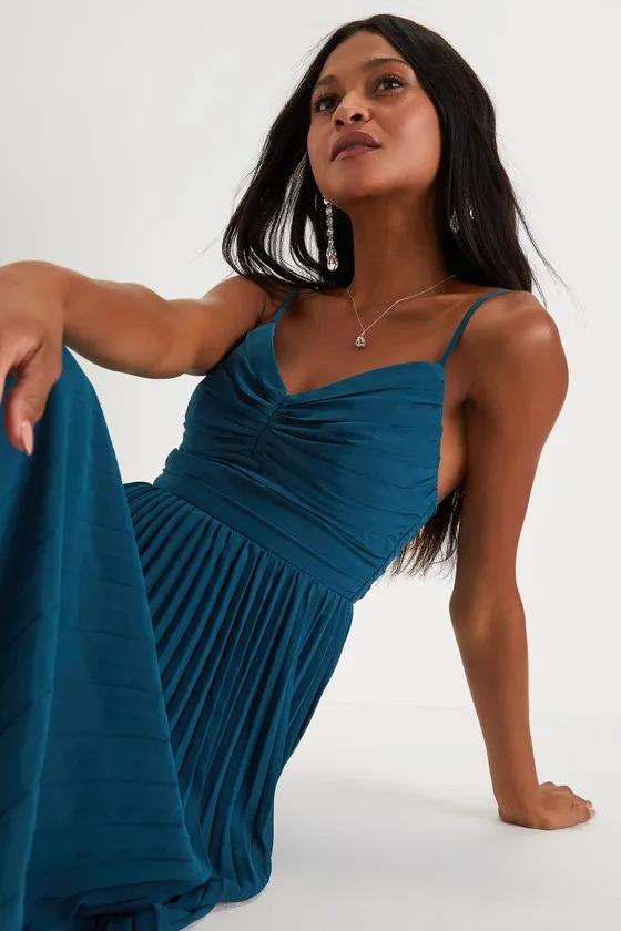 Sensational Charmer Teal Blue Pleated Sleeveless Maxi Dress sold by Lulus product image thumbnail 3