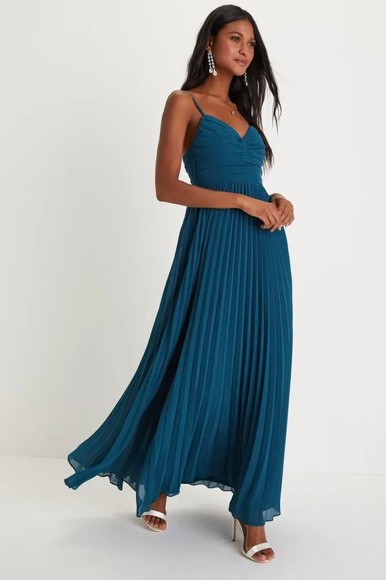 Sensational Charmer Teal Blue Pleated Sleeveless Maxi Dress sold by Lulus product image thumbnail 4