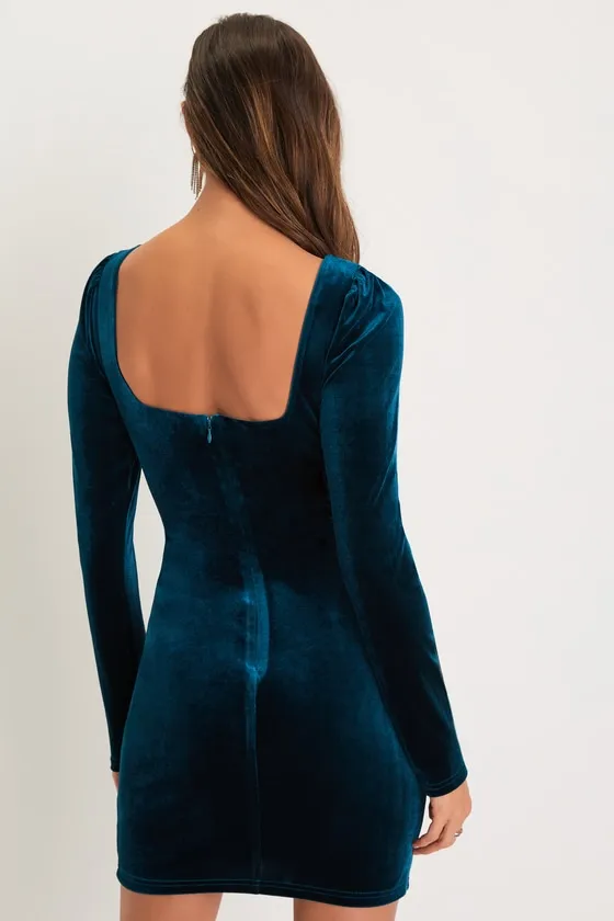 Fabulous Mood Dark Teal Velvet Long Sleeve Bodycon Mini Dress sold by Lulus product image thumbnail 3