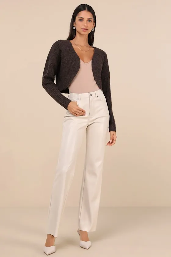 Comfy Cuteness Dark Brown Heathered Ribbed Knit Shrug Cardigan sold by Lulus product image thumbnail 3