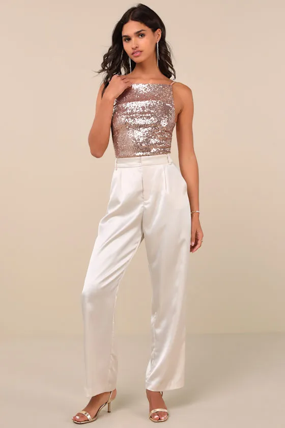 Irreplaceable Shine Rose Gold Sequin Lace-Up Crop Top sold by Lulus product image thumbnail 3