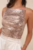 Irreplaceable Shine Rose Gold Sequin Lace-Up Crop Top sold by Lulus