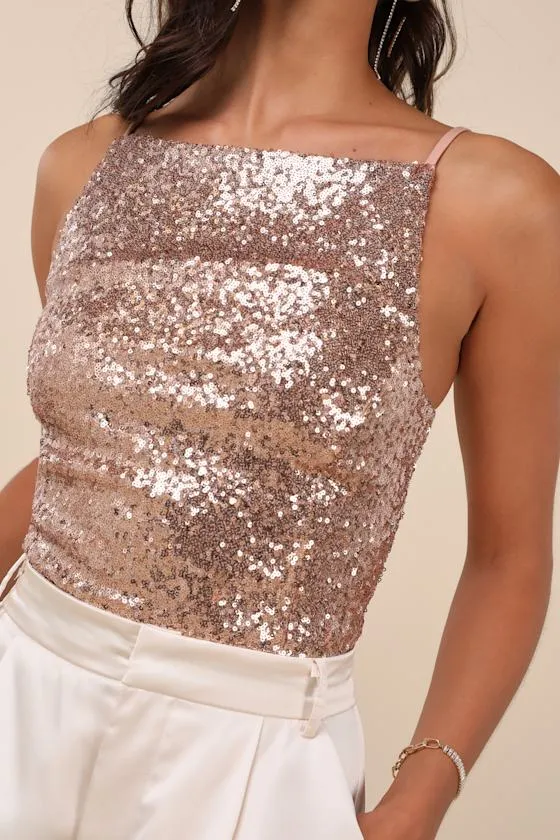 Irreplaceable Shine Rose Gold Sequin Lace-Up Crop Top sold by Lulus product image thumbnail 4