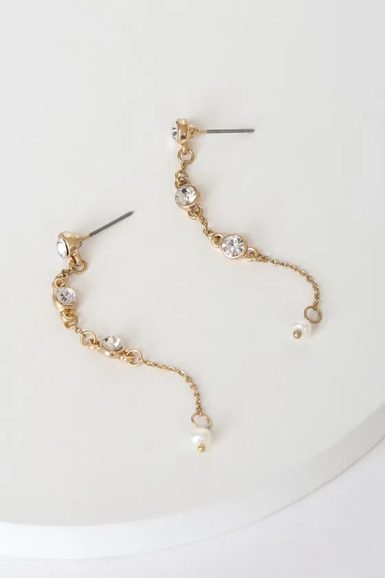 Always Dreaming Gold and Pearl Rhinestone Earrings sold by Lulus product image thumbnail 2
