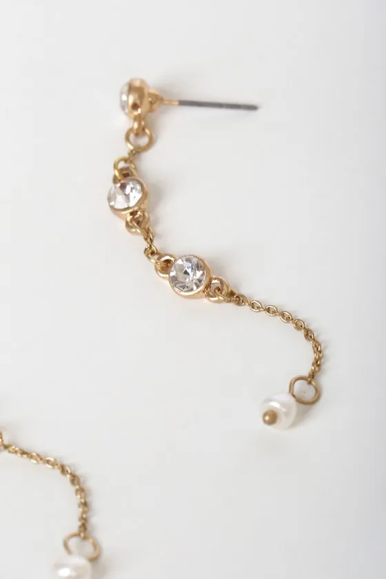 Always Dreaming Gold and Pearl Rhinestone Earrings sold by Lulus product image thumbnail 3