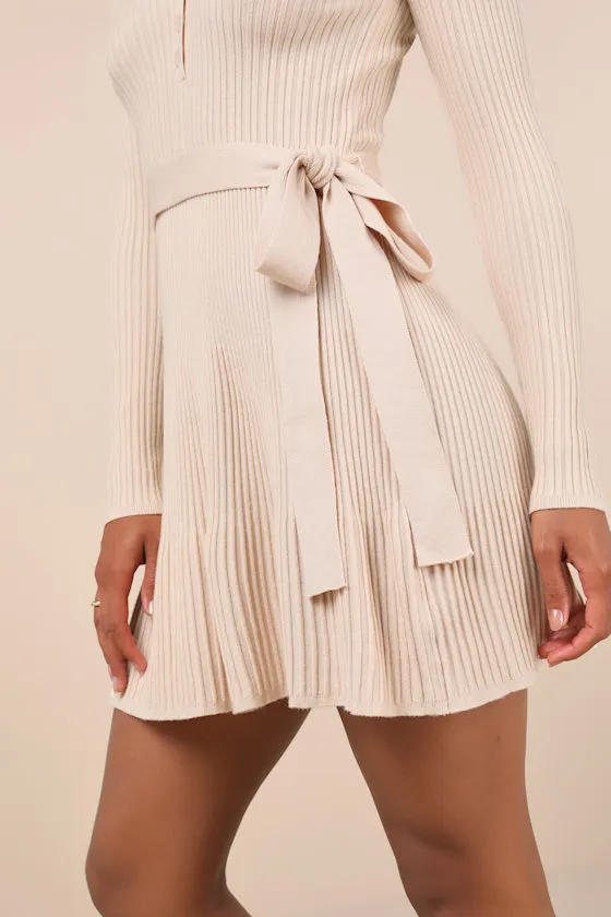 Cozy Poise Beige Henley Long Sleeve Mini Sweater Dress sold by Lulus product image thumbnail 4