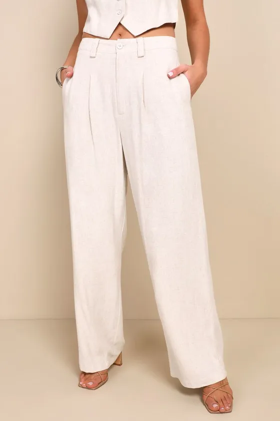 Suits You Perfectly Beige Linen Wide-Leg Pants sold by Lulus product image thumbnail 2