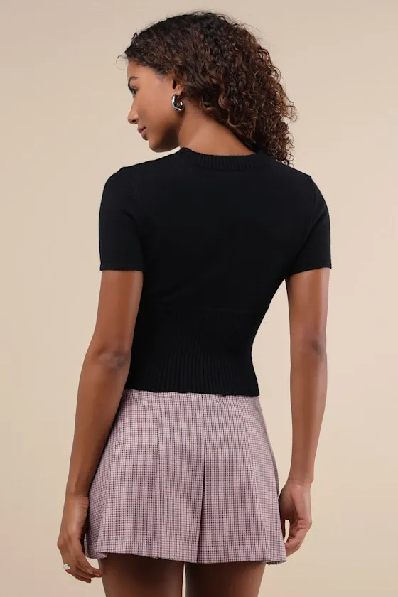 Everyone's a Winter Black Short Sleeve Seamed Sweater Top sold by Lulus product image thumbnail 3