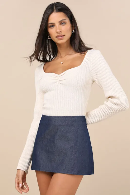 Olsa Dark Wash Chambray Low Rise Mini Skirt sold by Lulus