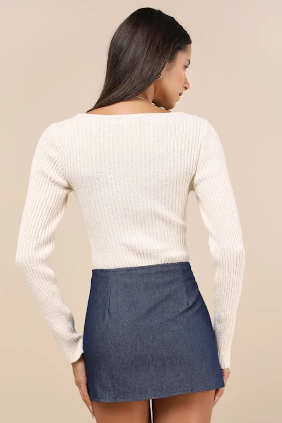 Olsa Dark Wash Chambray Low Rise Mini Skirt sold by Lulus product image thumbnail 2