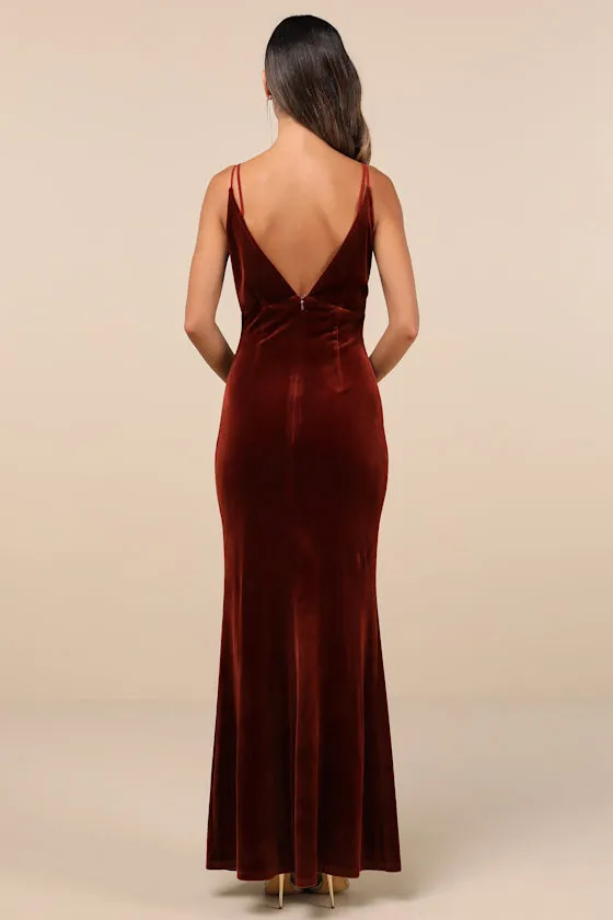 Immensely Glam Rust Velvet Backless Maxi Dress sold by Lulus product image thumbnail 2