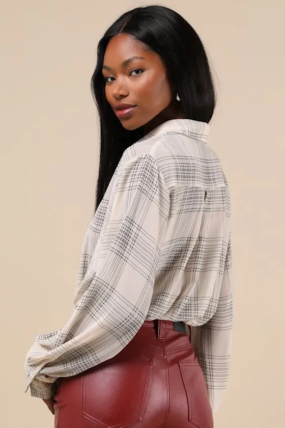 Curated 'Fit Ivory Plaid Collared Long Sleeve Button-Up Bodysuit sold by Lulus product image thumbnail 2