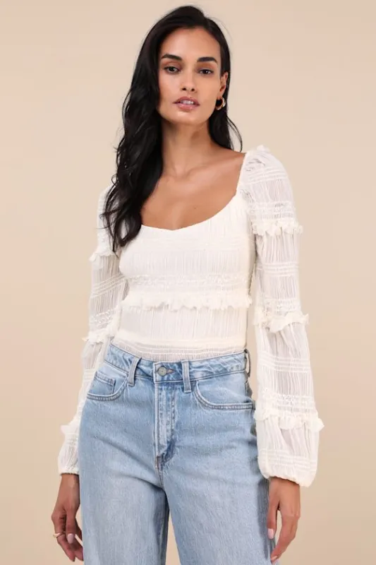 Ideal Charisma Ivory Textured Long Sleeve Top sold by Lulus