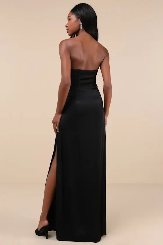 Extraordinary Presence Black Satin Strapless Maxi Dress sold by Lulus product image thumbnail 2