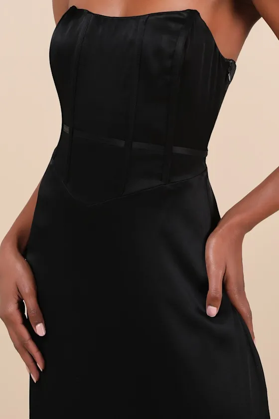 Extraordinary Presence Black Satin Strapless Maxi Dress sold by Lulus product image thumbnail 3