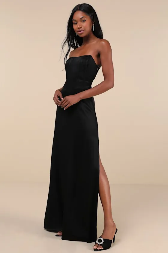 Extraordinary Presence Black Satin Strapless Maxi Dress sold by Lulus product image thumbnail 4