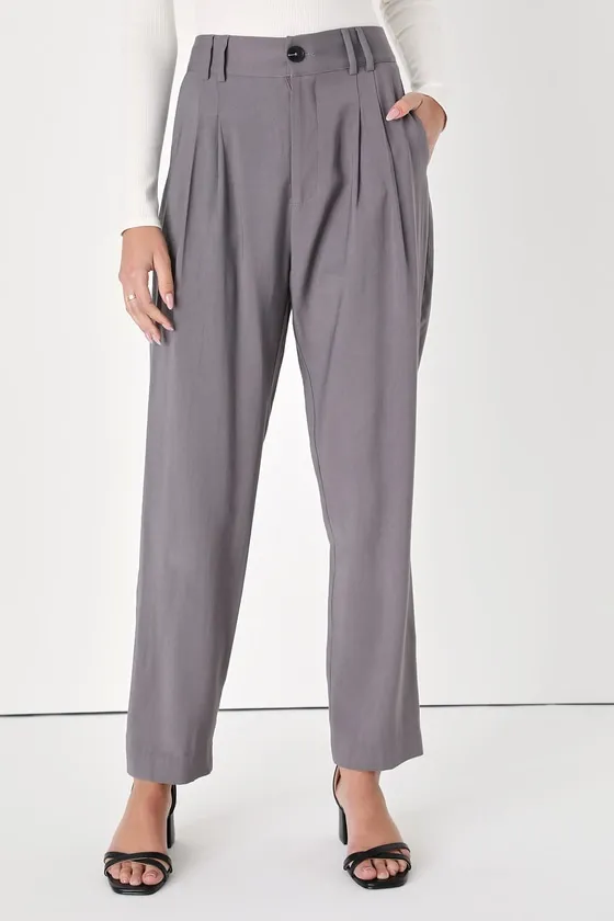 Strictly Business Grey High-Waisted Trouser Pants sold by Lulus product image thumbnail 2