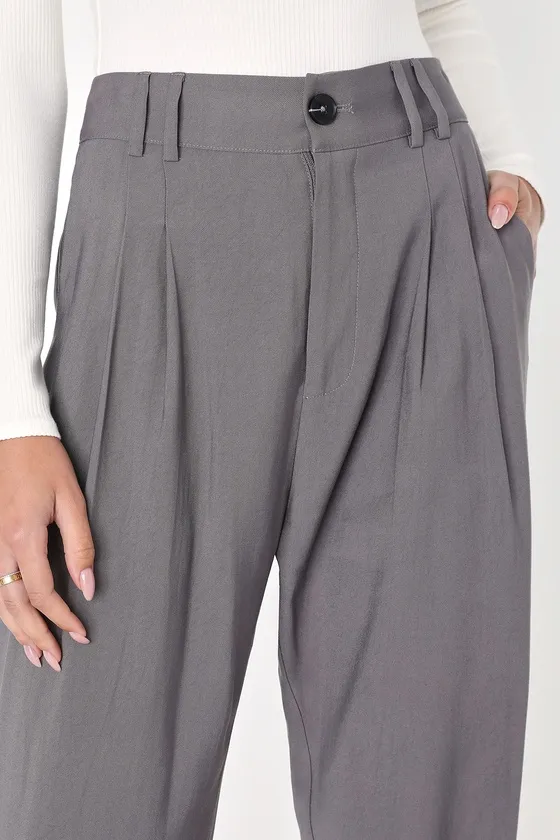 Strictly Business Grey High-Waisted Trouser Pants sold by Lulus product image thumbnail 4