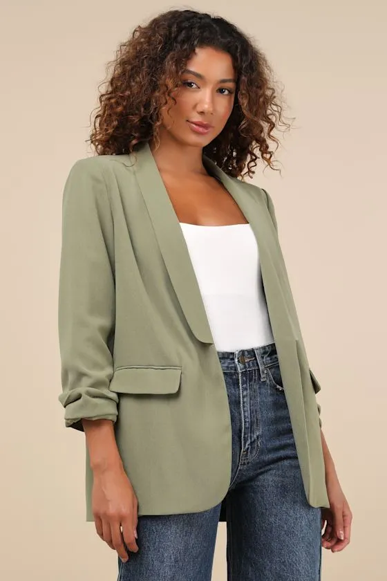 Superior Aesthetic Olive Three-Quarter Sleeve Ruched Blazer sold by Lulus product image thumbnail 2