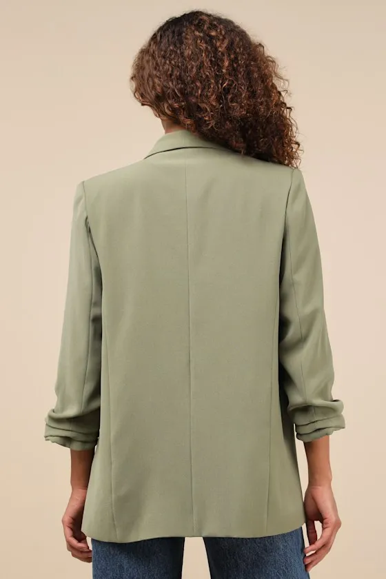 Superior Aesthetic Olive Three-Quarter Sleeve Ruched Blazer sold by Lulus product image thumbnail 3
