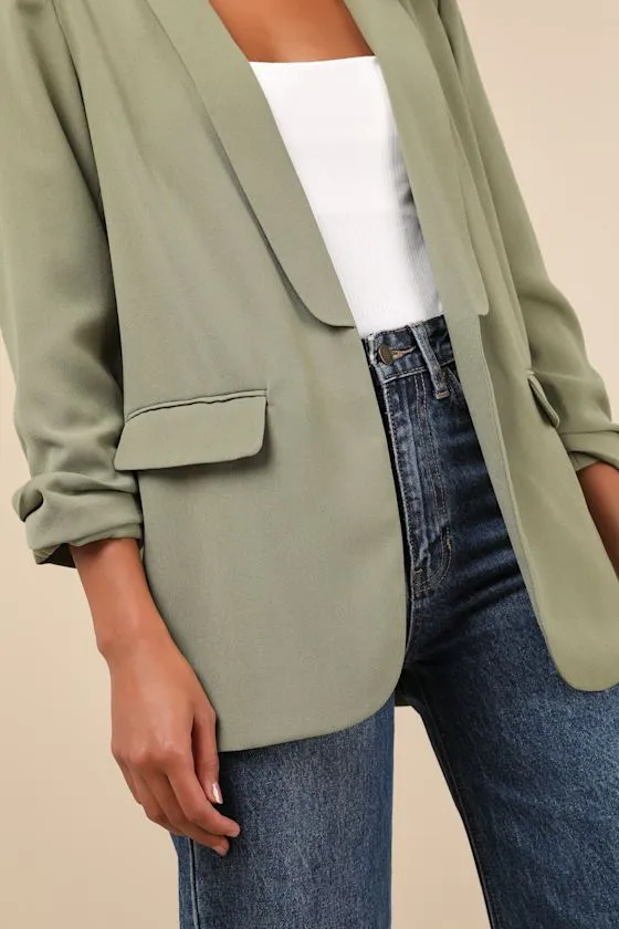 Superior Aesthetic Olive Three-Quarter Sleeve Ruched Blazer sold by Lulus product image thumbnail 4