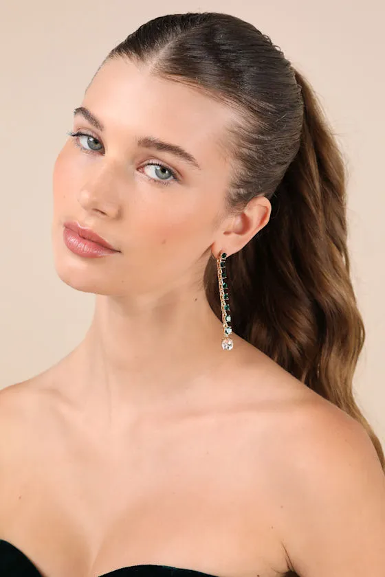 Sparkling Instinct Gold and Green Rhinestone Drop Earrings sold by Lulus product image thumbnail 3